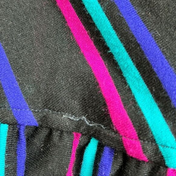 Vintage Sally Petite 80s Longsleeve Black Fit Flare Tie Chevron Striped Dress - Picture 13 of 16